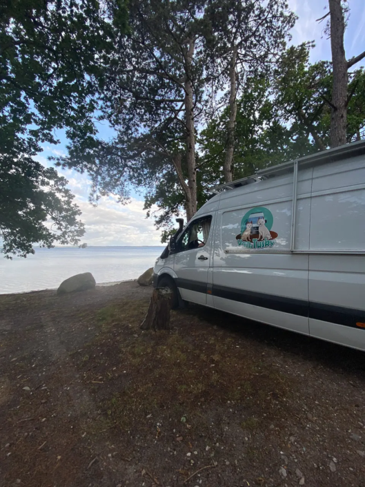 vantusky.info_Vanlife Reisebericht_Reiseblog_Dänemark_Holbæk nach Skansehage-Blick am Van vorbei